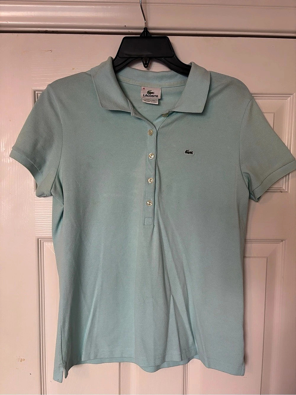 Lacoste Women's Cotton Pique Polo Shirt Pastel Blue  Size 46 - Small 4-6